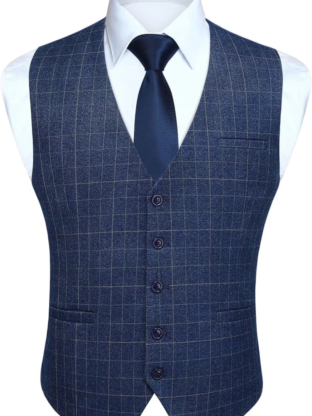 HISDERN XL Blue Windowpane Check Vest Men’s Formal 5 Button $20